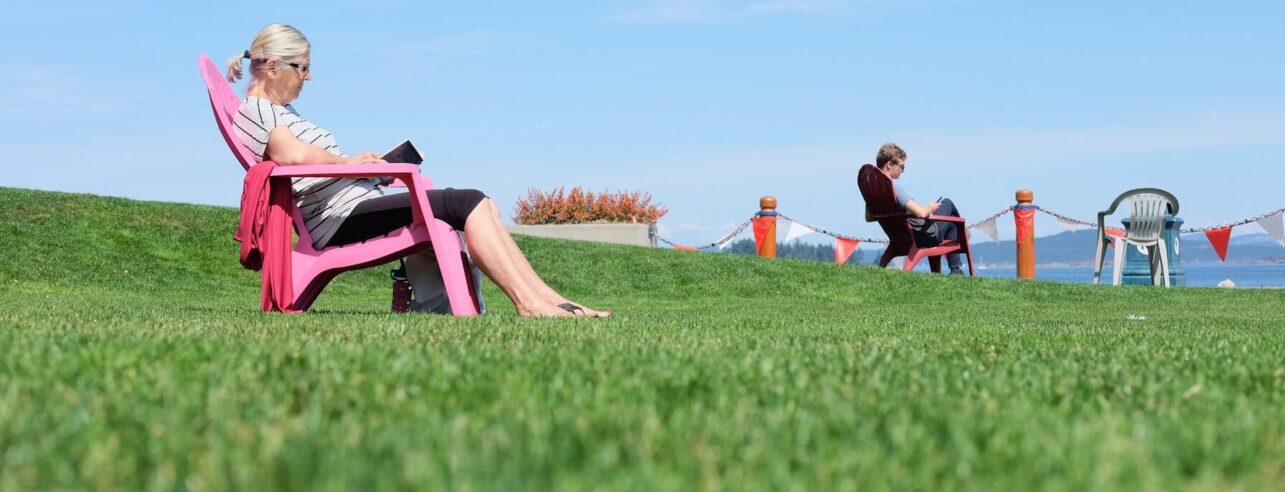 Sunbathing on a lush July lawn.