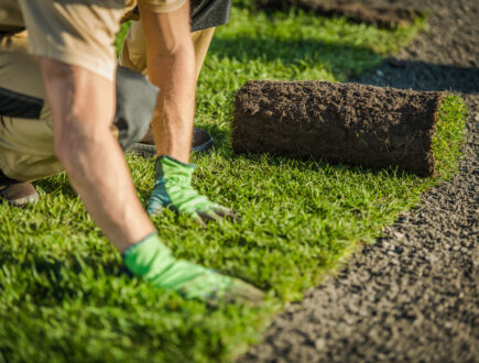 Laying turf by hand