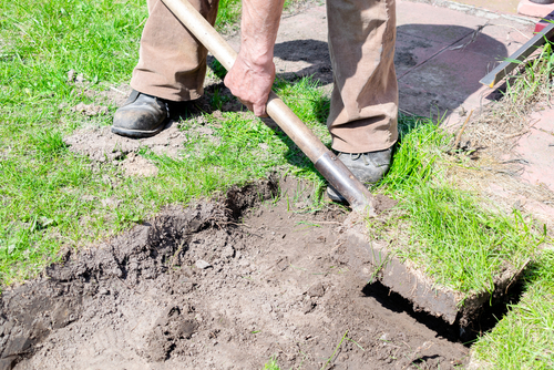 Man digging up turf