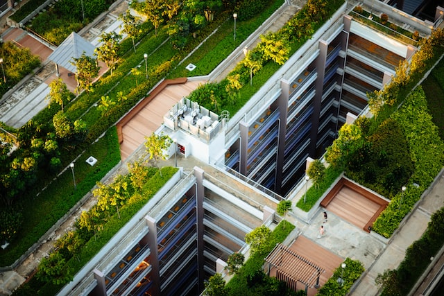 Green roofs on top of a apartment block