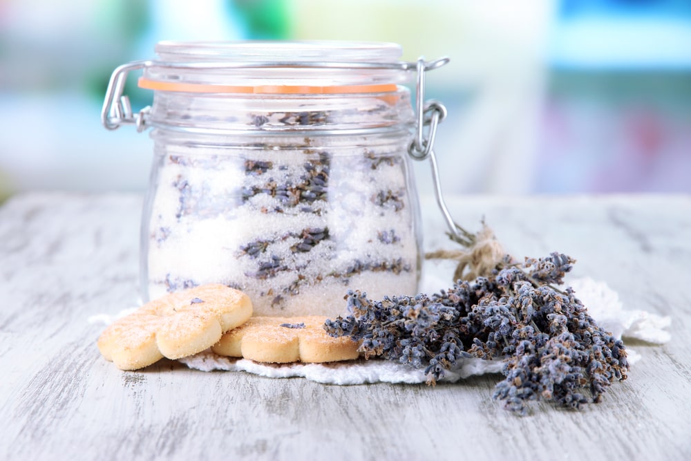 A jar of sugar infused with lavender
