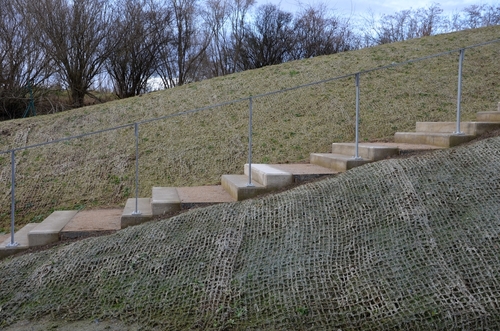Grass seed matting laid over a slope